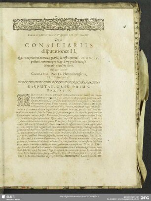De Consiliariis disputationes II.