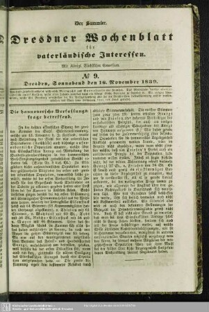 No. 9. Dresden, Sonnabend den 16. November 1839