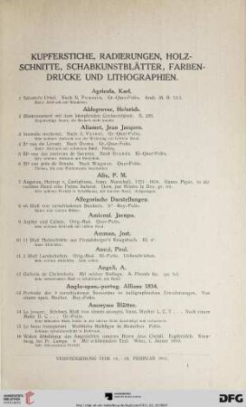 Kupferstiche, Radierungen, Holzschnitte, Schabkunstblätter, Farbendrucke und Lithographien (Nr. 1-1188)