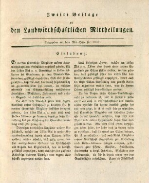 Zweite Beilage zu den Landwirthschaftlichen Mittheilungen. Ausgegeben mit dem Mai-Hefte für 1827.