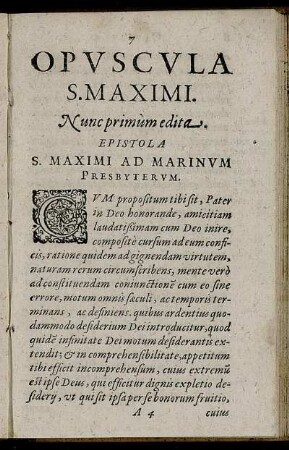 Epistola S. Maximi Ad Marinum Presbyterum