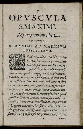 Epistola S. Maximi Ad Marinum Presbyterum