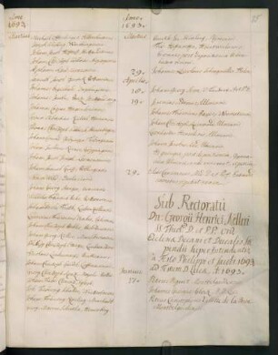 Sommerhalbjahr 1693. Rektorat Georg Heinrich Keller