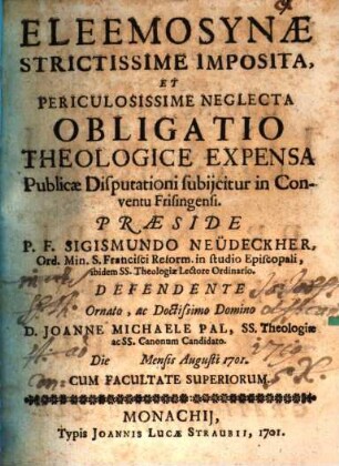Eleemosynae strictissime imposita et periculosissime neglecta obligatio theologice expensa