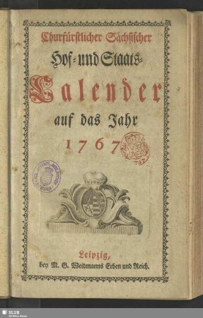 1767: Churfürstlich-Sächsischer Hof- und Staatscalender