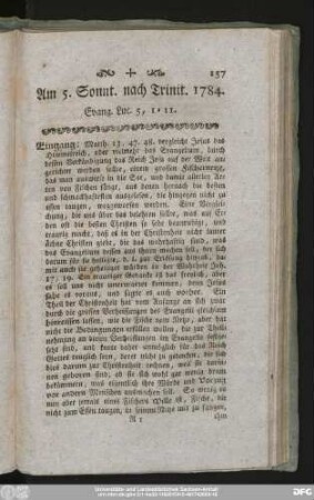 Am 5. Sonnt. nach Trinit. 1784. Evang. Luc. 5, 1 - 11.