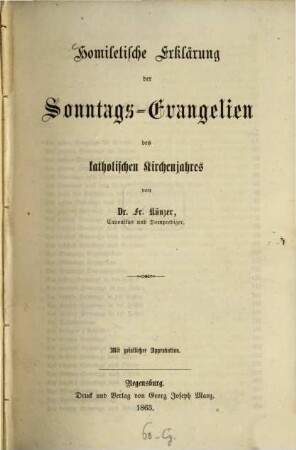 Homiletische Erklärung der Sonntags-Evangelien des katholischen Kirchenjahres