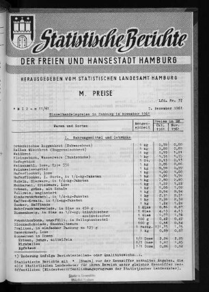 Einzelhandelspreise in Hamburg im November 1961 : Lfd. Nr. 37