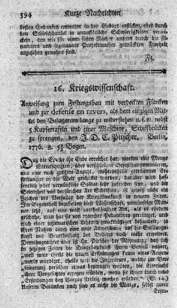 Anweisung zum Festungsbau.