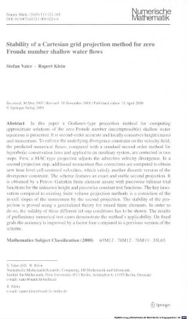 Stability of a Cartesian grid projection method for zero Froude number shallow water flows