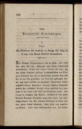 VIII. Vermischte Bemerkungen.