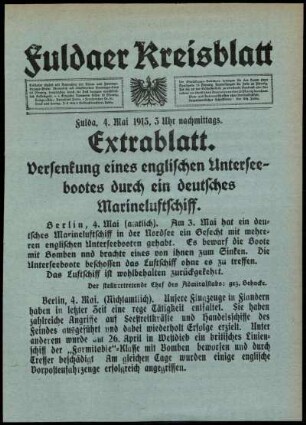 Erste Ausgabe vom Dienstag, den 04. Mai 1915.
