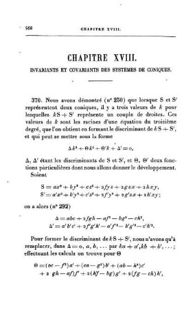 Chapitre XVIII. Invariantes et Covariantes des Systémes de Coniques.