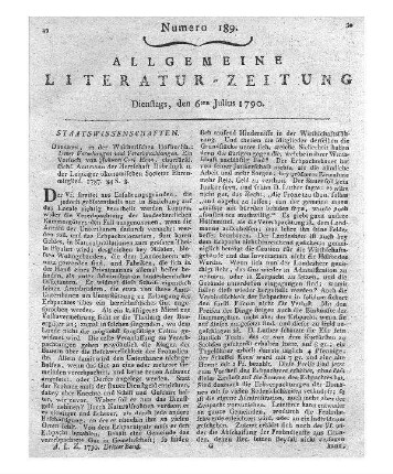 Neue Litteratur und Völkerkunde. Jg. 2, Nr. 11-12. Ein periodisches Werk. [Hrsg. von J. W. v. Archenholtz.] Leipzig: Göschen 1788