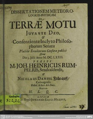 Dissertatio de terrae motu