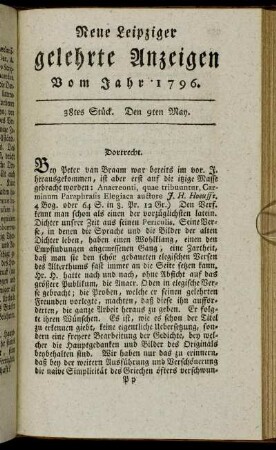 38tes Stück. Den 9ten May.