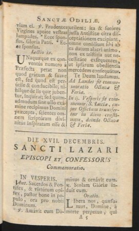 Die XVII. Decembris. Sancti Lazari Episcopi Et Confessoris Commemoratio