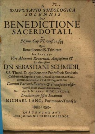 Disp. ... de benedictione sacerdotali ...