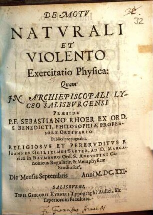 De motu naturali et violento exercitatio physica