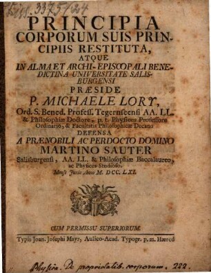 Principia corporum suis principiis restituta