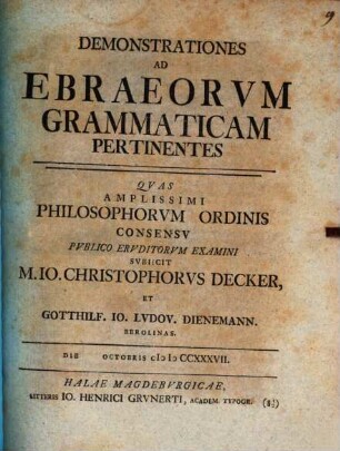 Demonstrationes Ad Ebraeorvm Grammaticam Pertinentes