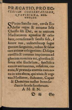 Praecatio, Pro Ecclesiae Conservatione, Quotidiana, Bertholdi.