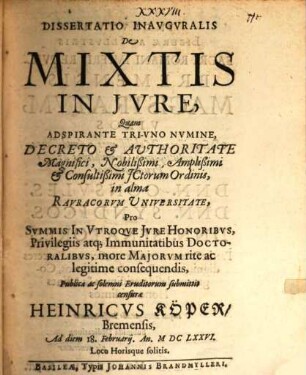 Diss. inaug. de mixtis in iure