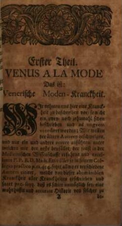 Venus a la mode : d.i. die anjetzo im Schwang gehende venerische Moden-Krankheit wie solche zu curieren