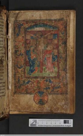 Kreuzigung mit Maria und Johannes; Mittelrhein, Mitte 15. Jh.