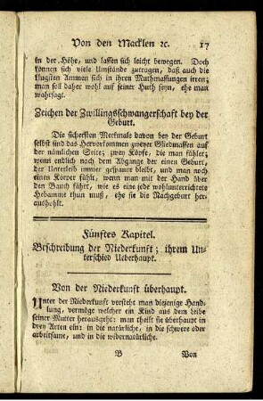 Fünftes Kapitel. Beschreibung der Niederkunft ; ihrem Unterschied Ueberhaupt.