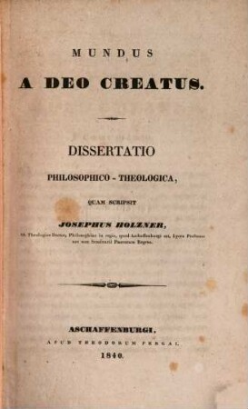 Mundus a Deo creatus