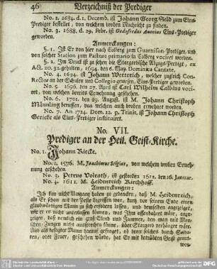 No. VII. Prediger an der Heil. Geist-Kirche