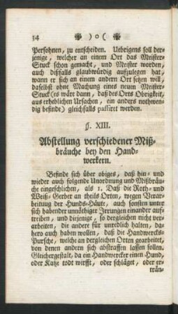 §. XIII. Abstellung verschiedener Mißbräuche bey den Hanwerkern