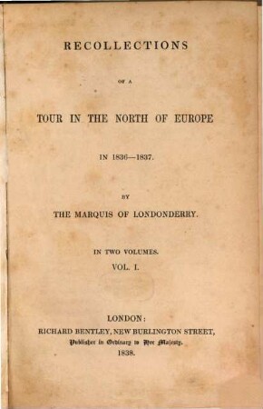 Recollections of a tour in the north of Europe in 1836 - 1837. 1 (1838)