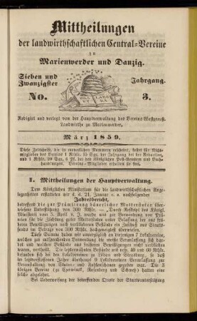 Sieben und Zwanzigster Jahrgang. No. 3. März 1859.