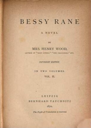 Bessy Rane : a novel ; in two volumes, 2