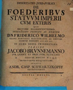 Dissertatio iuris publici de foederibus statuum Imperii cum exteris