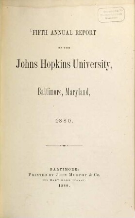 Annual report of the Johns Hopkins University. 1880 = Report 5