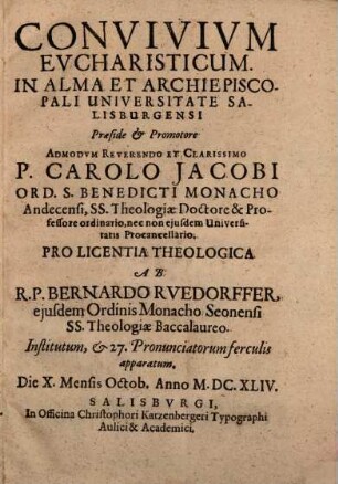 Convivium eucharisticum in alma et archiepiscopali universitate Salisburgensi
