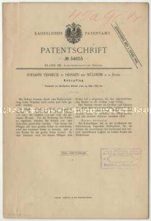 Patentschrift eines Kehrpfluges, Patent-Nr. 34655