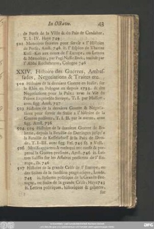 XXIV. Histoire des Guerres, Ambassades, Negotiations & Traites etc.