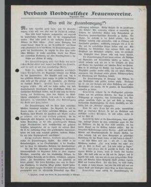 Flugblatt des Verbands Norddeutscher Frauenvereine - Was will die Frauenbewegung?