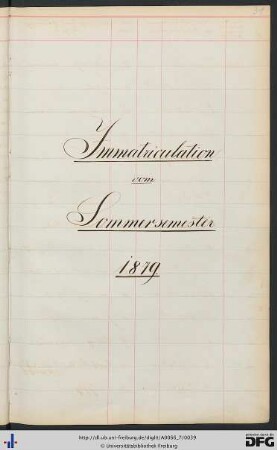 [fol. 31] Sommersemester 1879