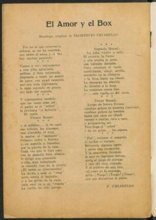 El amor y el box : monólogo, original de Florencio Chiarello