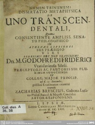 Dissertatio metaphysica de uno transcendentali