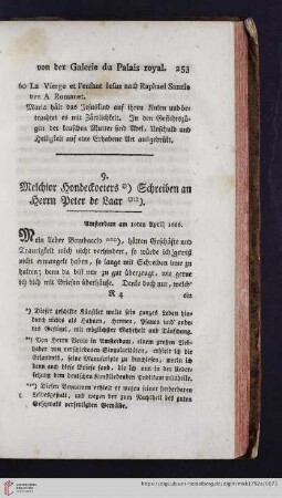 Melchior Hondeckoeters Schreiben an Herrn Peter de Laar