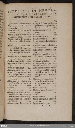 Index Rerum Memorabilium, Quae in Secundo Hoc Orationum Tomo continentur