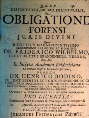 Diss. iur. inaug. de obligatione forensi iuris divini