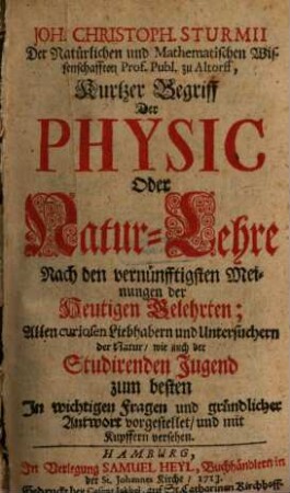Kurzer Begriff der Physic oder Naturlehre