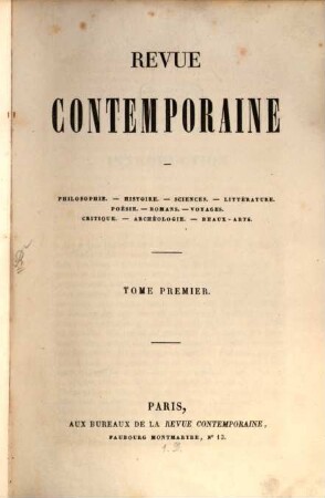 Revue contemporaine. 1. 1852
